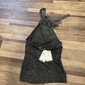 Mango Black Glitter Shimmer Halter Top - Medium New with tags